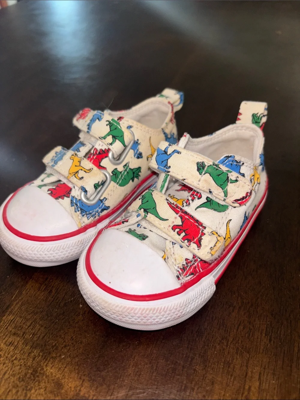 Kids Canvas Velcro Sneakers with Colorful Dinosaur Print